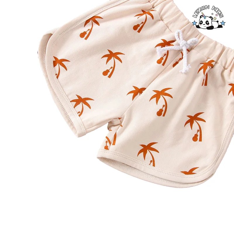 LEZONKIDS - 2024 Most Popular Pure Cotton Children Suit Knitted Coconut Print Casual Tops and Shorts Boy Set